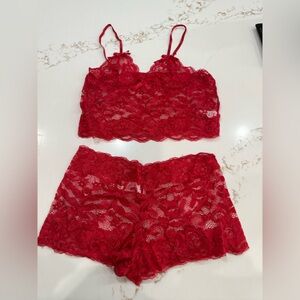 Lace Bralette and Shorts Set in Red - XXL
